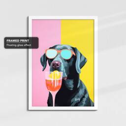 Vibrant Labrador Drinking With Glasses Painting Framed Poster Print & Canvas Wall Decor Art Bedroom Home Interior Gift For Dog Lover - thumbnail 3