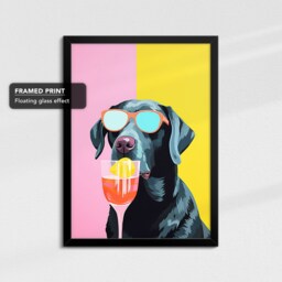 Vibrant Labrador Drinking With Glasses Painting Framed Poster Print & Canvas Wall Decor Art Bedroom Home Interior Gift For Dog Lover - thumbnail 2