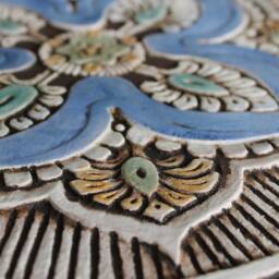 Handmade Ceramic Mandala Wall Art Tiles Blue Outdoor Sculpture - Set Of 3 - thumbnail 3