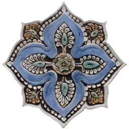 Handmade Ceramic Mandala Wall Art Tiles Blue Outdoor Sculpture - Set Of 3 - thumbnail 2