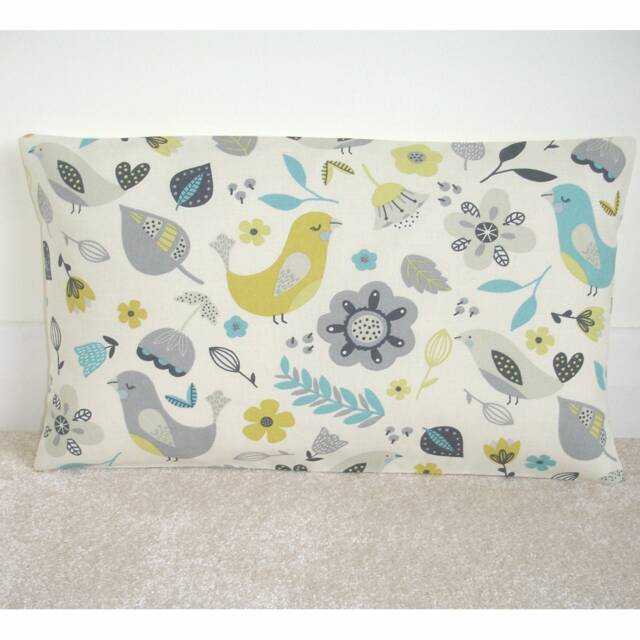 "12x16 Mustard Yellow Ochre Gray Duck Egg & Grey Birds Flowers Pillow Cover Bird 16""x12"