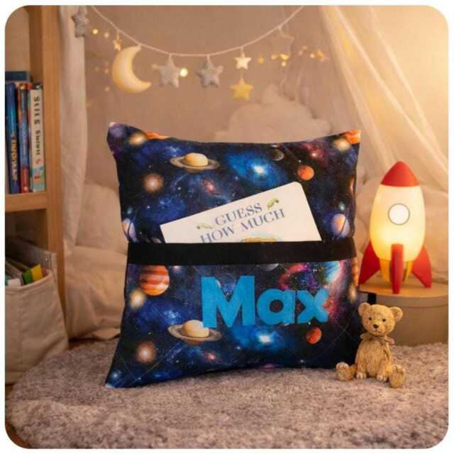 Personalised Reading Cushion With Book Pocket, Space Themed Pillow, Kids Astronomy Pillow - image 1