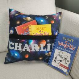 Personalised Reading Cushion With Book Pocket, Space Themed Pillow, Kids Astronomy Pillow - thumbnail 2