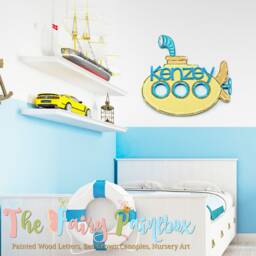 Personalized Yellow Submarine Kids Room Wall Art, Nautical Nursery Decor, Baby Room, Ocean Theme Sign - thumbnail 2