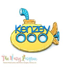 Personalized Yellow Submarine Kids Room Wall Art, Nautical Nursery Decor, Baby Room, Ocean Theme Sign - thumbnail 1