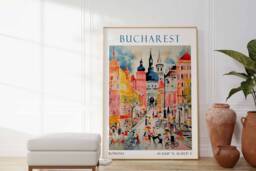 Bucharest Travel Print, Romania, Poster, Romania Vintage Bucharest Print - thumbnail 1
