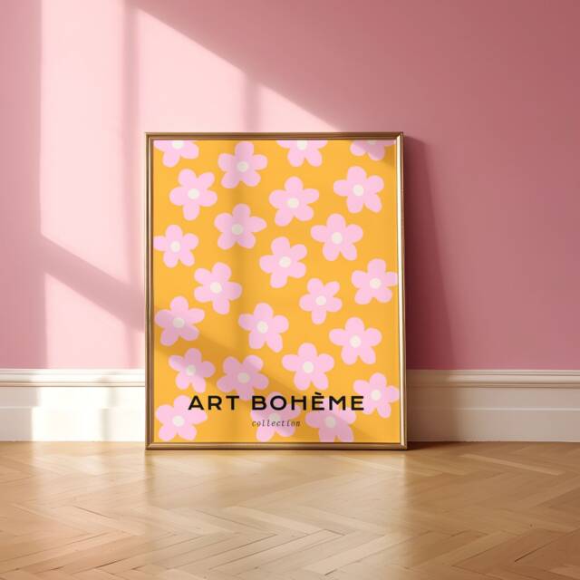 Flower Print, Orange & Pink Floral Wall Gallery Print - image 1