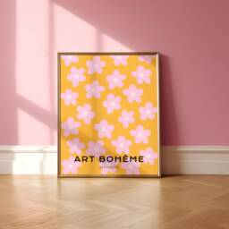 Flower Print, Orange & Pink Floral Wall Gallery Print - thumbnail 1