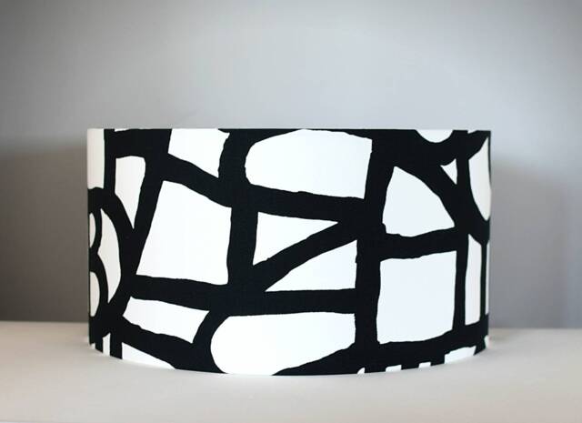 Monochrome Abstract Geometric Lampshade, Gold Silver Or White Lining, Scandinavian Fabric Black & Scandi Pattern, By Vivid Shades - image 1