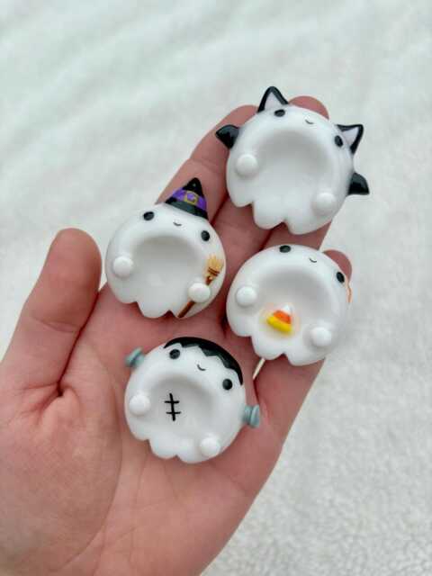 Cute Ghost Polymer Clay Worry Stones - Halloween Themed Kawaii Anxiety Buddy Handmade Emotional Support Pocket Hug Stone - image 1