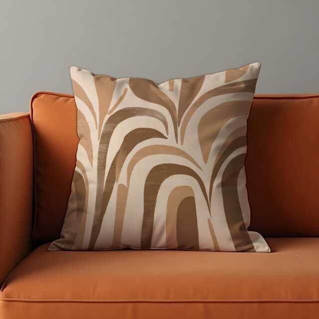 Brown Abstract Cushion Cover, Retro 70S Swirl Pattern Pillowcase, Warm Earthy Tones Home Decor, 18x18 - image 1