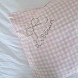 Hand Embroidered Name Pillowcase Heirloom Frill/Oxford Pillow - thumbnail 3