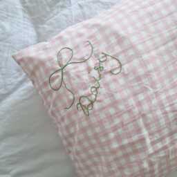 Hand Embroidered Name Pillowcase Heirloom Frill/Oxford Pillow - thumbnail 2