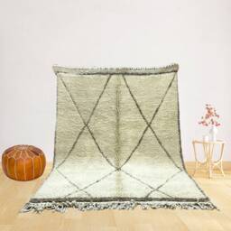 Handmade Beni Ourain Rug - Cream Black Diamond Wool Carpet Boho Area - thumbnail 2