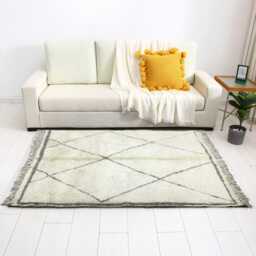 Handmade Beni Ourain Rug - Cream Black Diamond Wool Carpet Boho Area - thumbnail 3