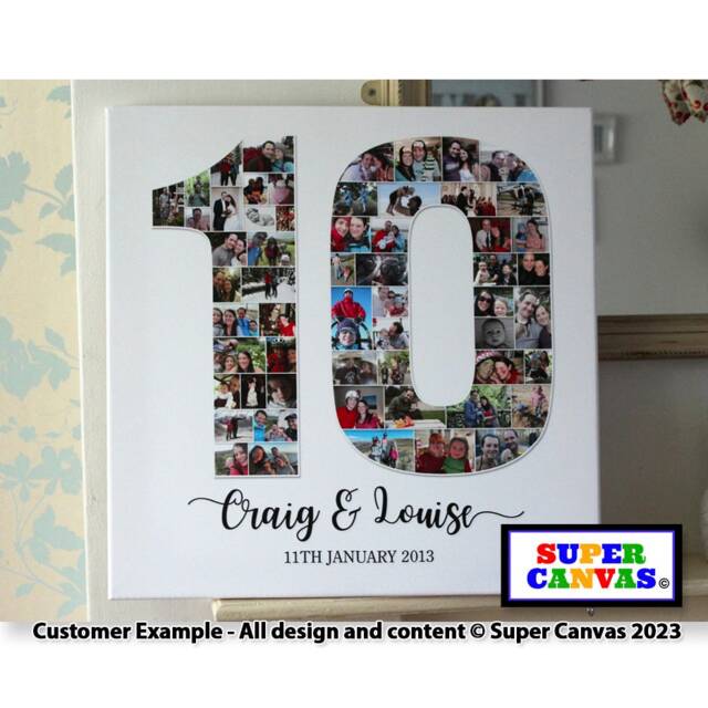 10Th Wedding Anniversary 10 Year Husband Wife Parents Grandparents Picture Photo Collage Party Display Board Framed Custom Canvas Print Gift - image 1