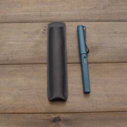 Personalized Pencil Case, Leather Pen Case, Black Leather Pouch, Pen Cover, Pen Holder, Leather Pen Sleeve, Pen Case, Anniversary Gift - thumbnail 2