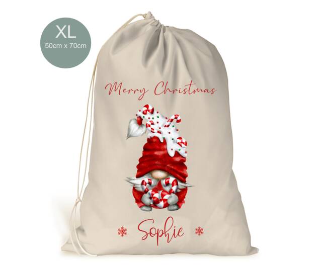 Personalised Xl Drawstring Christmas Sack/stocking.. Red Gonk Xmas Present Sack Gift Bag Large Extra - image 1