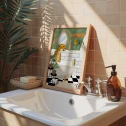 Cheetah in The Bath Wall Art, Leopard Print, Quirky Bathroom, Green En-Suite Decor, Funny Animal Poster - thumbnail 2