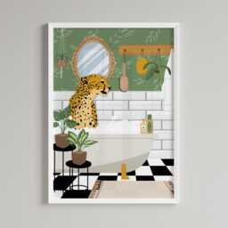 Cheetah in The Bath Wall Art, Leopard Print, Quirky Bathroom, Green En-Suite Decor, Funny Animal Poster - thumbnail 3