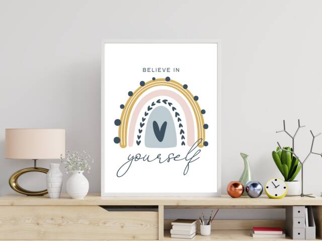 Believe in Yourself Scandi Rainbow - Wall Print Gift Idea Bespoke Poster A5 A4 A3 Framed - image 1
