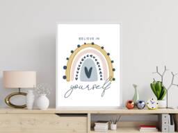 Believe in Yourself Scandi Rainbow - Wall Print Gift Idea Bespoke Poster A5 A4 A3 Framed - thumbnail 1