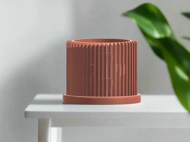 Modern Ribbed Heart Planter With Saucer - 3D Printed Home Decor - image 1