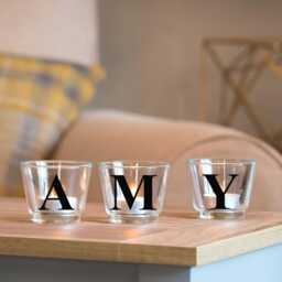 Personalized Letter Glass Votive Custom Tealight Holder, Home Decor - thumbnail 1