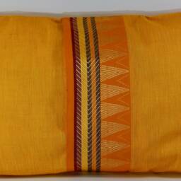 Cotton Cushion Cover From South India Bordered With A Jacquard Braid Sari Style Available in Several Colors Arc En Ciel Series - thumbnail 3