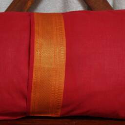Cotton Cushion Cover From South India Bordered With A Jacquard Braid Sari Style Available in Several Colors Arc En Ciel Series - thumbnail 2