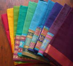 Cotton Cushion Cover From South India Bordered With A Jacquard Braid Sari Style Available in Several Colors Arc En Ciel Series - thumbnail 1