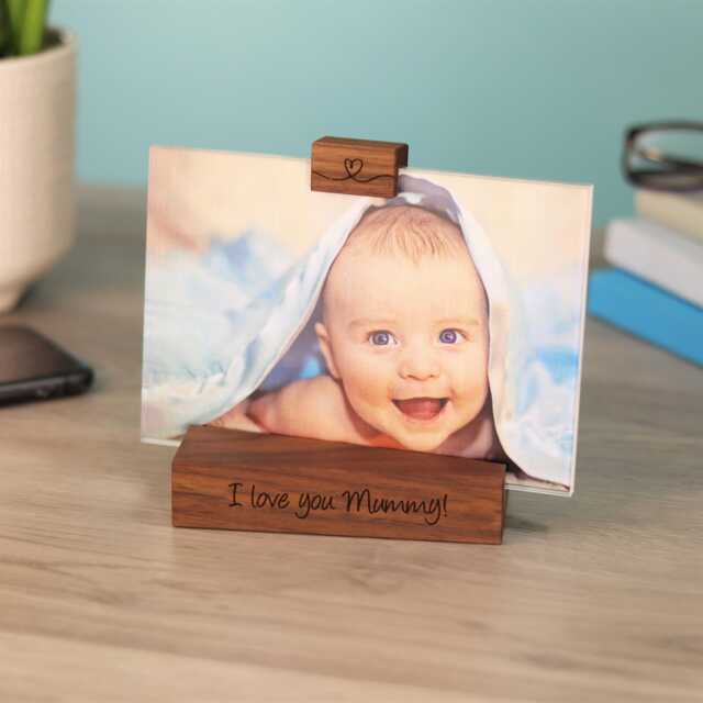 Personalised Walnut Wood Photo Frame Double Sided 6x4, New Parent Gift - image 1