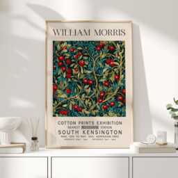 William Morris Print, Art, Exhibition Poster, Kitchen Artwork, Berry Wall Teal Art - thumbnail 1