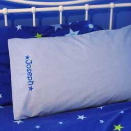 Kids Personalised Pillowcase - Blue Pillow Cover With Embroidered Name & Stars