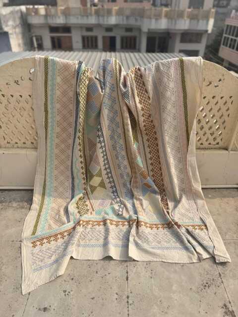 Artisan Suzani Quilt - Hand-stitched Cotton, Traditional Embroidery, Bohemian Home Throw Or Bedspread - image 1