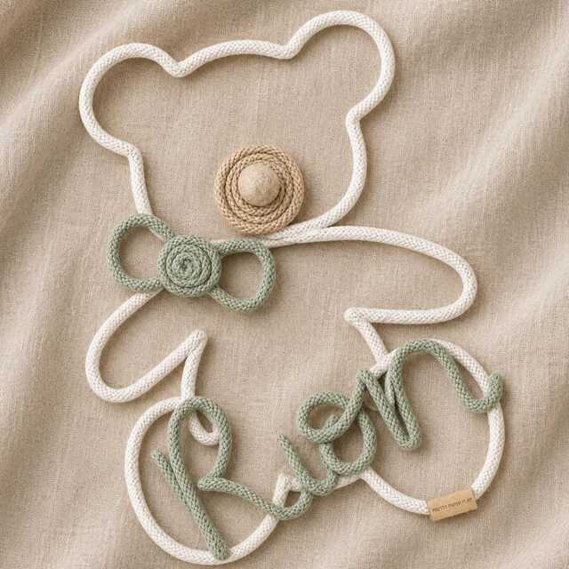 Knitted Wire Name. Personalised Bear Bedroom, Or Nursery Wall Art - image 1