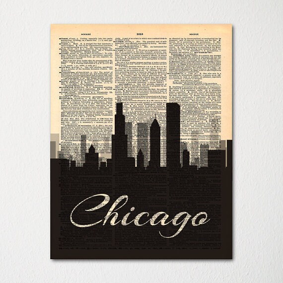 Chicago City Skyline Dictionary Art Print/Cityscape Poster Travel Decor