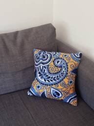 Embroidered Pillow Cover With Turkish Cucumber Flower Pattern- Boho Style Handmade Home Paisley Decor- Plants Botanic Yellow Blue Pillow - thumbnail 1
