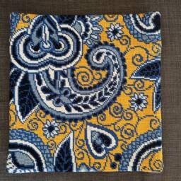 Embroidered Pillow Cover With Turkish Cucumber Flower Pattern- Boho Style Handmade Home Paisley Decor- Plants Botanic Yellow Blue Pillow - thumbnail 2