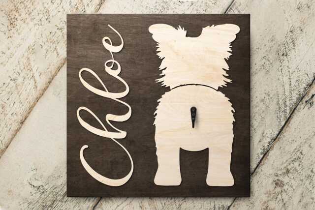 Yorkshire Terrier Leash Holder, Personalized Pet Name Wood Sign For Dog Mom Birthday Christmas - image 1