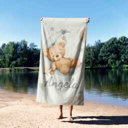 Personalised Teddy Moon Towel - Custom Name & Background Colour Cute Baby Bath Nursery Accessory Adorable Newborn Gift - thumbnail 3