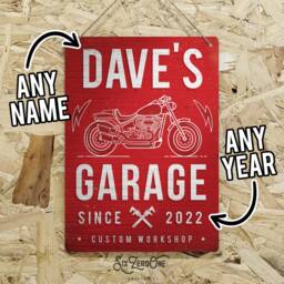 Personalised Motorbike Garage Metal Sign - Four Colours Available On Brushed Aluminium Any Name & Date Custom Print - thumbnail 3