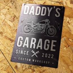 Personalised Motorbike Garage Metal Sign - Four Colours Available On Brushed Aluminium Any Name & Date Custom Print - thumbnail 2