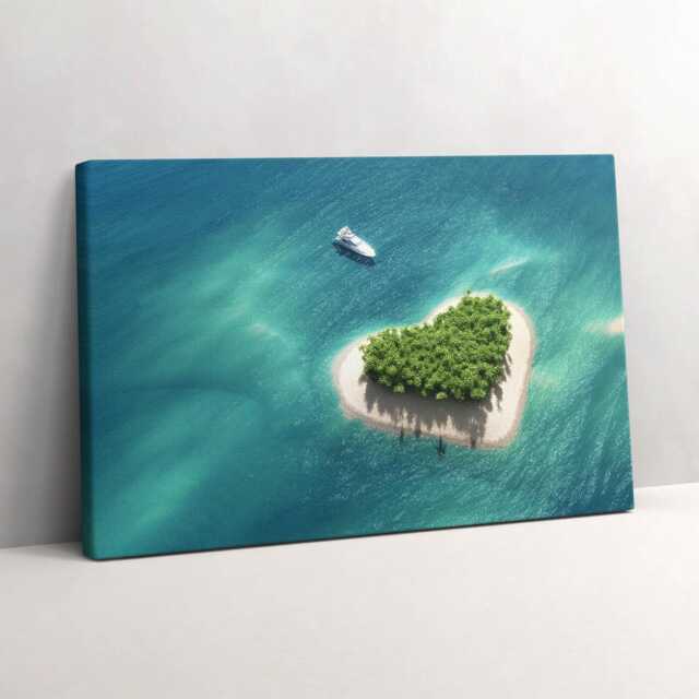 Heart Island Canvas, Wall Art Picture, Blue Decoration, Landscape Canvas - image 1
