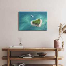 Heart Island Canvas, Wall Art Picture, Blue Decoration, Landscape Canvas - thumbnail 2