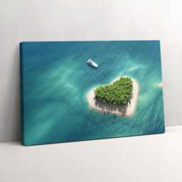 Heart Island Canvas, Wall Art Picture, Blue Decoration, Landscape Canvas - thumbnail 1