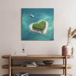 Heart Island Canvas, Wall Art Picture, Blue Decoration, Landscape Canvas - thumbnail 3