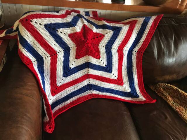 Handmade, Patriotic Red, White & Blue Five-Point Star Blanket - 48 - image 1