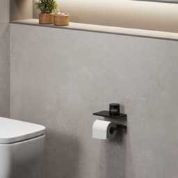 Modern Toilet Paper Holder With Shelf Left-Side Hidden Wall Mount - thumbnail 3