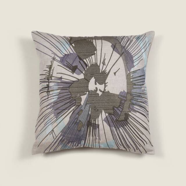 Abstract Japanese Inspired Modern Art Embroidered Premium Quality Cotton Linen Chambray Cushion 20 X 20 - image 1